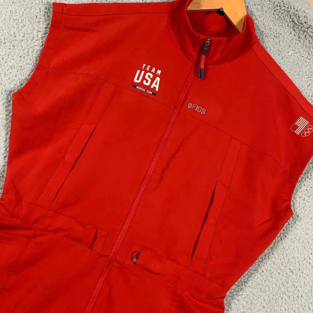 Figs Rafaela Team USA Scrub Jumpsuit Jogger Womens Large Red Olympics Sleeveless - Picture 3 of 9
